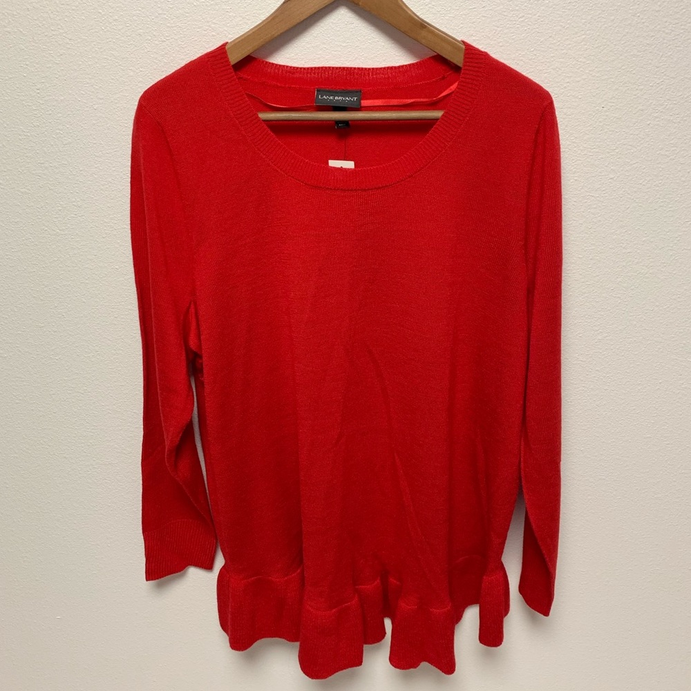 NEW Lane Bryant Red Ruffle Hem Sweater 14/16